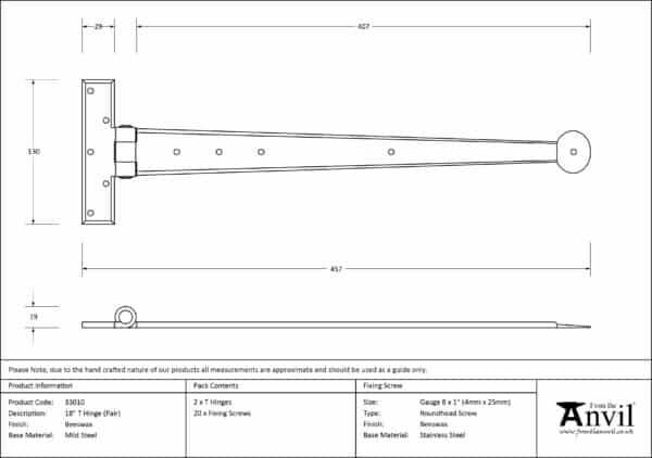 Beeswax 18" Penny End T Hinge (pair) 2