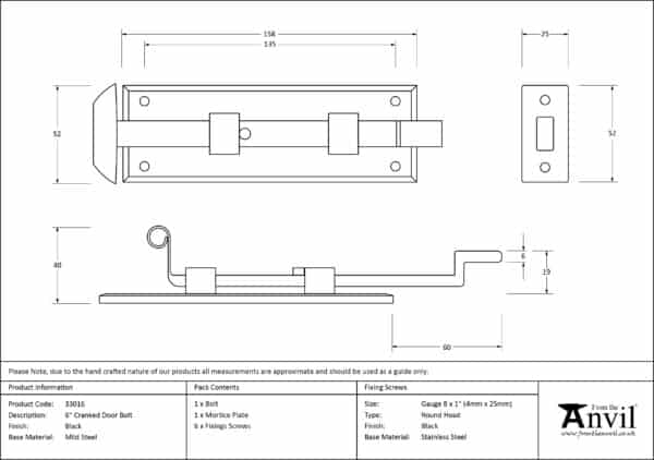 Black 6" Cranked Door Bolt 3