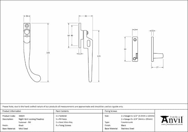 Black Night-Vent Locking Peardrop Fastener - RH 3