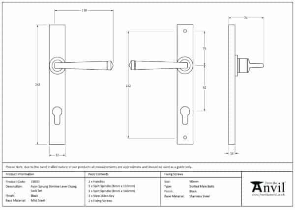 Black Avon Slimline Lever Espag. Lock Set 3