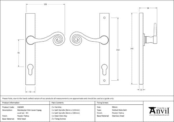 Pewter Monkeytail Slimline Lever Espag. Lock Set - RH 3