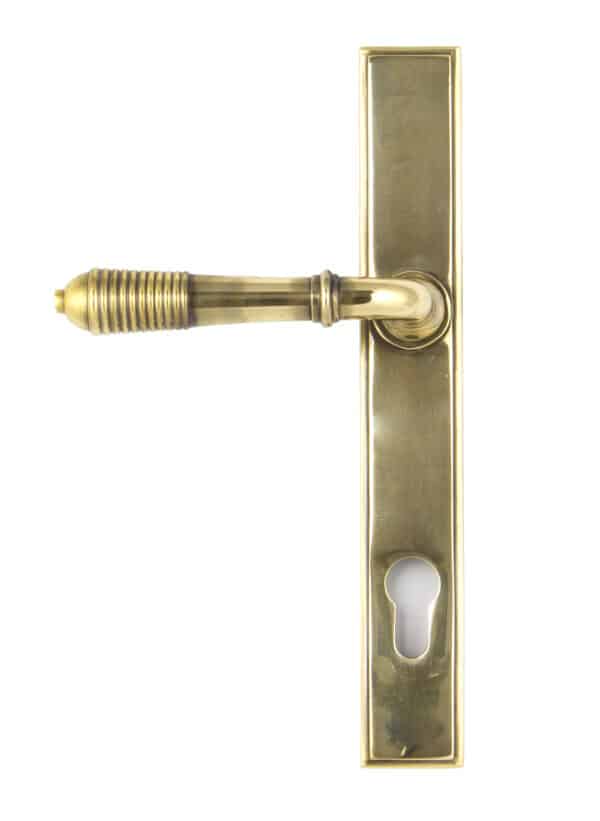 Aged Brass Reeded Slimline Lever Espag. Lock Set 2