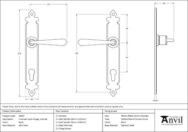 Black Cromwell Lever Espag. Lock Set 3