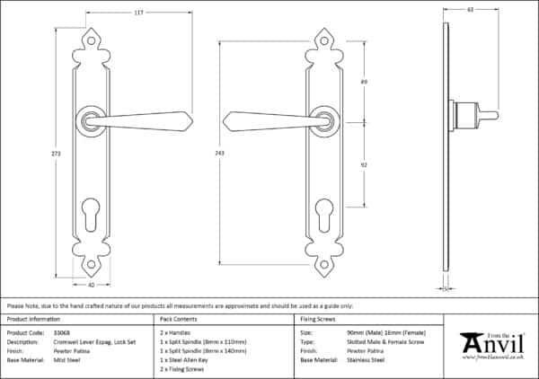 Pewter Cromwell Lever Espag. Lock Set 3