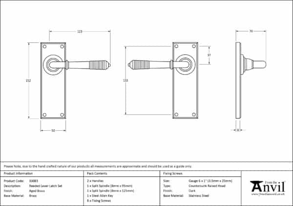 Aged Brass Reeded Lever Latch Set 3