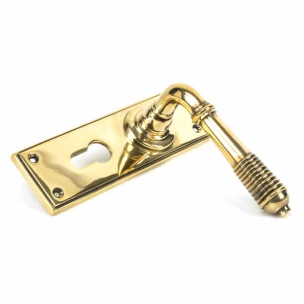 Aged Brass Reeded Lever Euro Lock Set 2