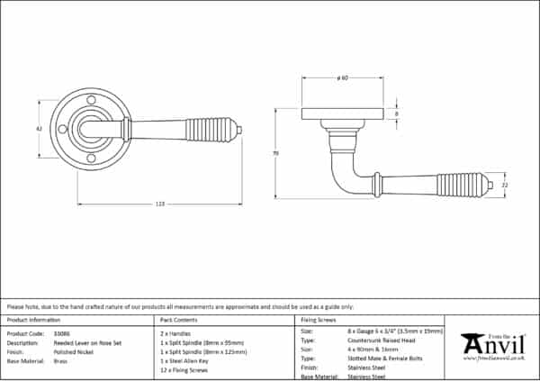 Polished Nickel Reeded Lever on Rose Set 3