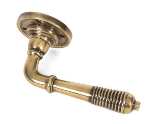 Aged Brass Reeded Lever on Rose Set 2