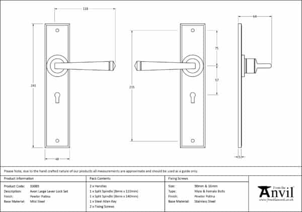 Pewter Large Avon Lever Lock Set 3