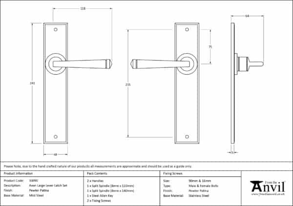 Pewter Large Avon Lever Latch Set 3