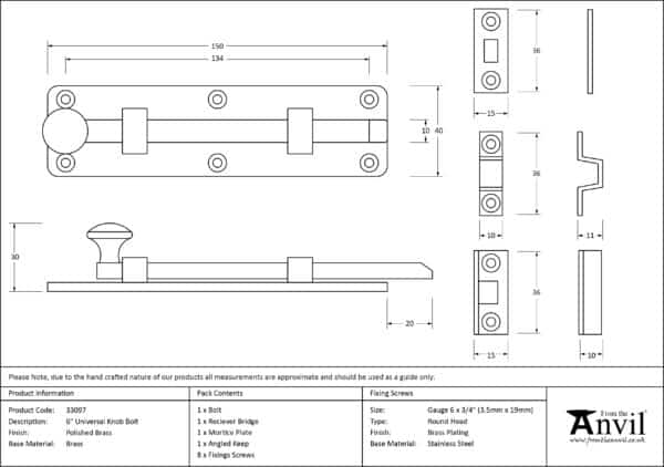 Polished Brass 6" Universal Bolt 3