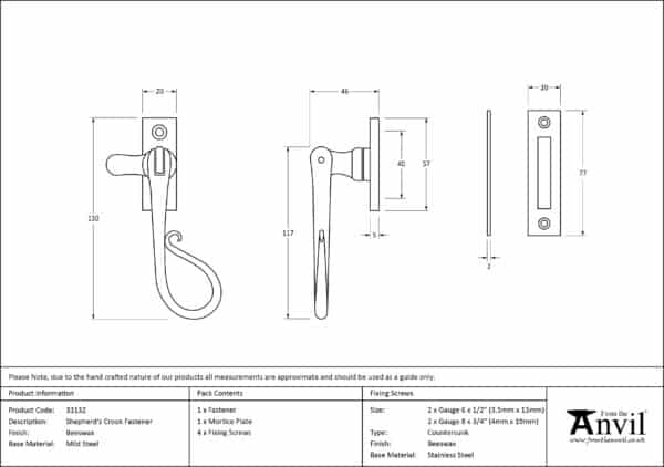 Beeswax Shepherd's Crook Fastener 3