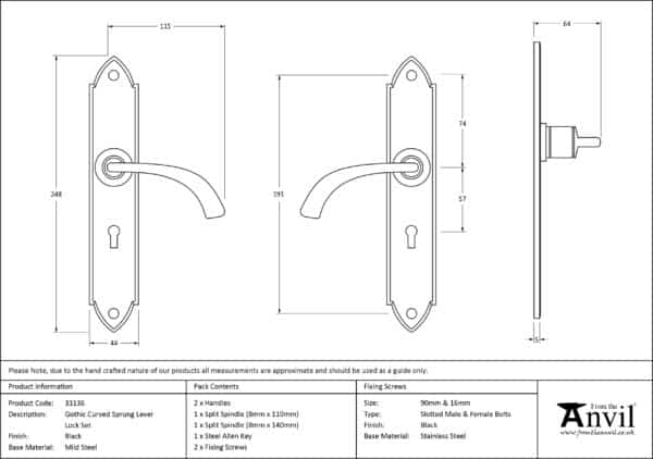 Black Gothic Curved Sprung Lever Lock Set 2