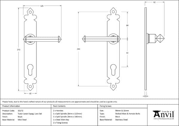 Black Tudor Lever Espag. Lock Set 2