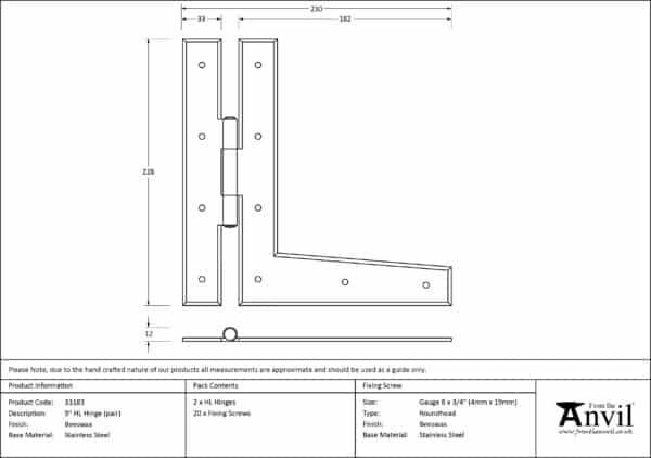 Beeswax 9" HL Hinge (pair) 2