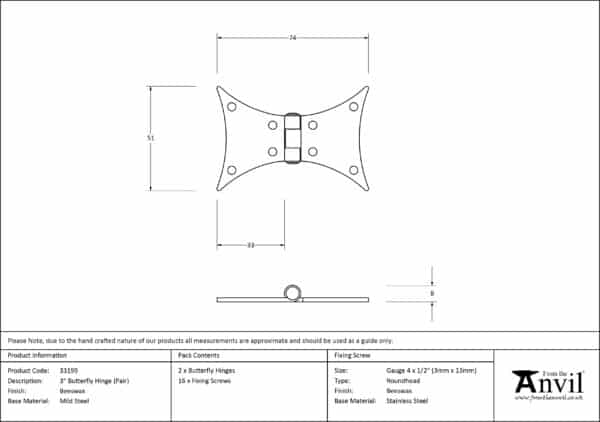 Beeswax 3" Butterfly Hinge (pair) 3