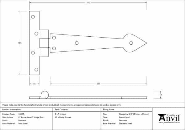 Beeswax 6" Arrow Head T Hinge (pair) 2