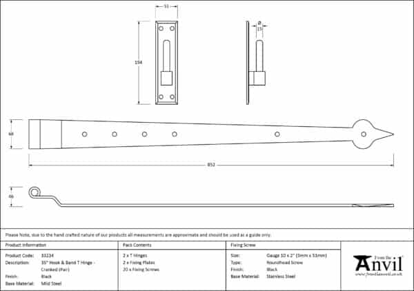 Black 35" Hook & Band Hinge - Cranked (pair) 3