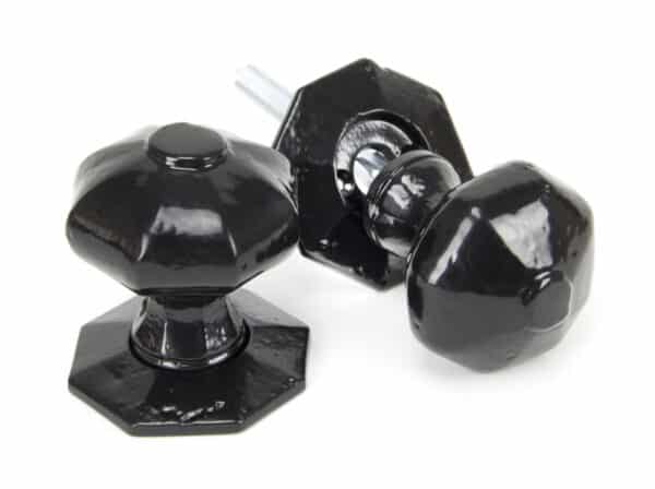 Black Octagonal Mortice/Rim Knob Set 2