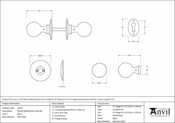 Black Round Mortice/Rim Knob Set 3