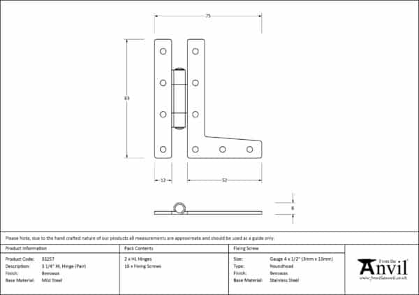 Beeswax 3Â¼" HL Hinge (pair) 3