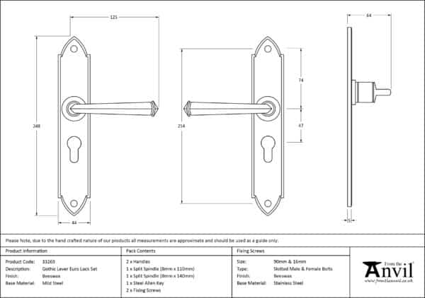 Beeswax Gothic Lever Euro Lock Set 2