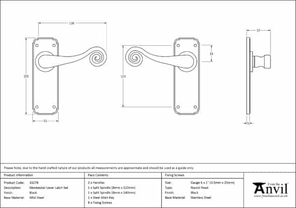 Black Monkeytail Lever Latch Set 3