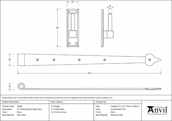 Black 24" Hook & Band Hinge (pair) 3