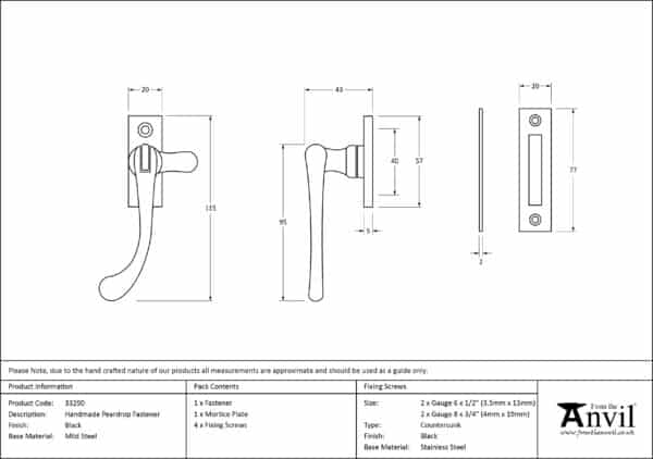 Black Handmade Peardrop Fastener 3