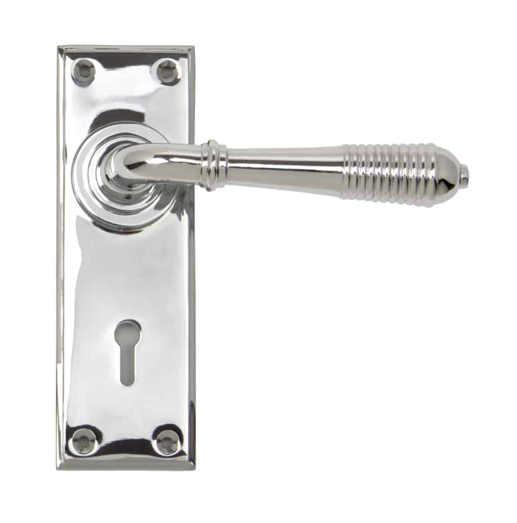 Polished Chrome Reeded Lever Lock Set 1