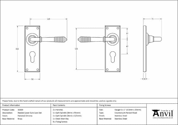 Polished Chrome Reeded Lever Euro Lock Set 3