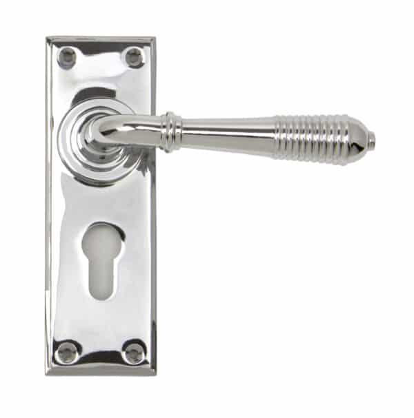 Polished Chrome Reeded Lever Euro Lock Set 1