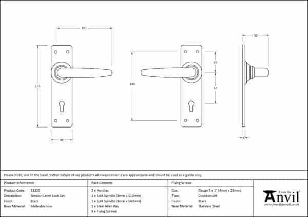 Black Smooth Lever Lock Set 3