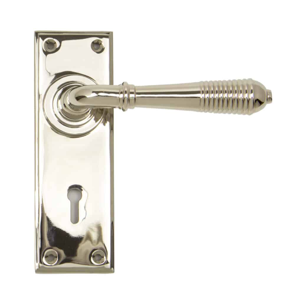 Polished Nickel Reeded Lever Lock Set 1