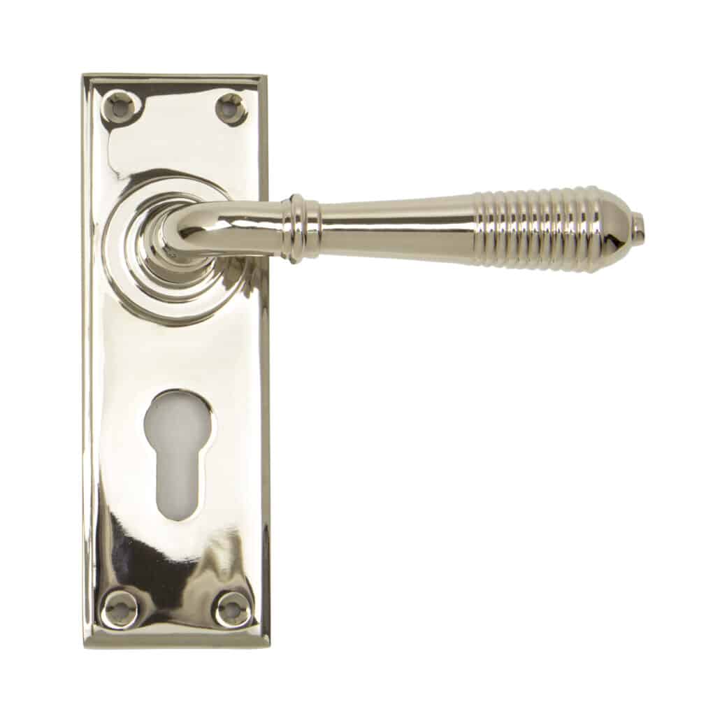 Polished Nickel Reeded Lever Euro Lock Set 1