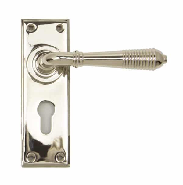 Polished Nickel Reeded Lever Euro Lock Set 1