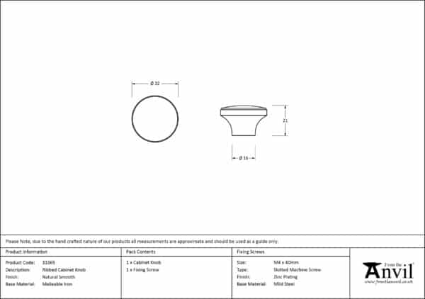 Natural Smooth Ribbed Cabinet Knob 3