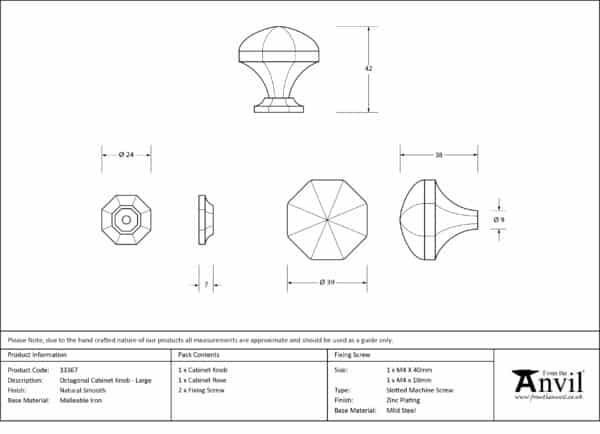 Natural Smooth Octagonal Cabinet Knob - Large 3