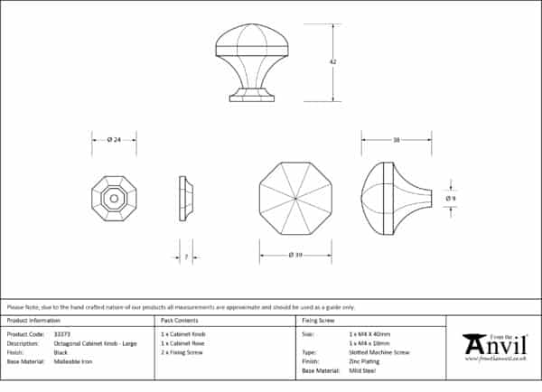 Black Octagonal Cabinet Knob - Large 3