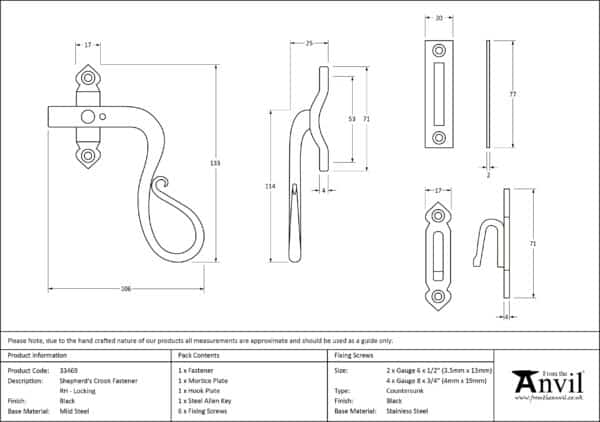 Black Locking Shepherd's Crook Fastener - RH 3