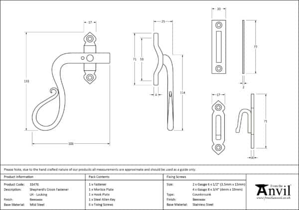 Beeswax Locking Shepherd's Crook Fastener - LH 2