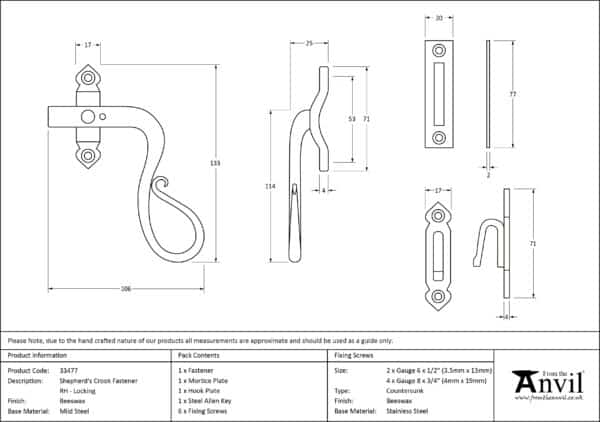 Beeswax Locking Shepherd's Crook Fastener - RH 2