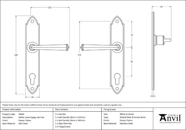 Pewter Gothic Lever Espag. Lock Set 2