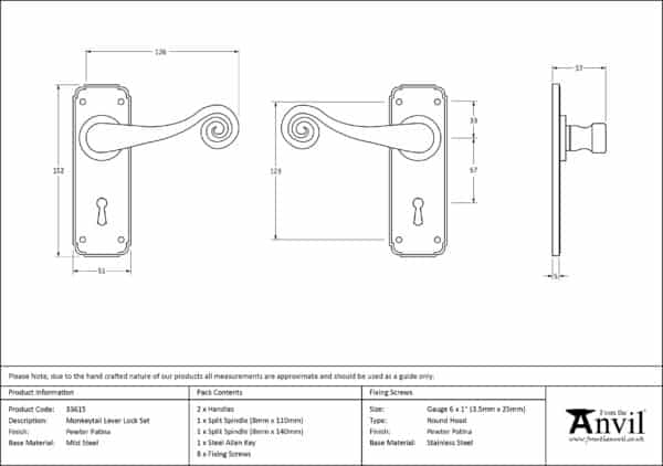 Pewter Monkeytail Lever Lock Set 3