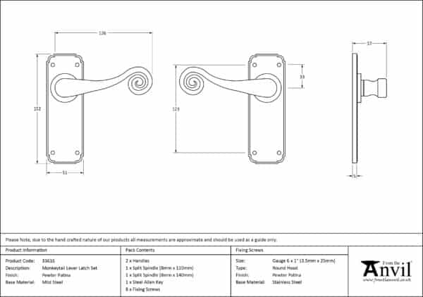 Pewter Monkeytail Lever Latch Set 3