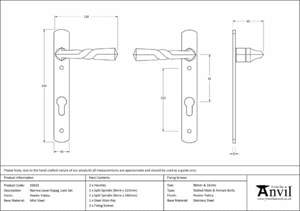 Pewter Narrow Lever Espag. Lock Set 2