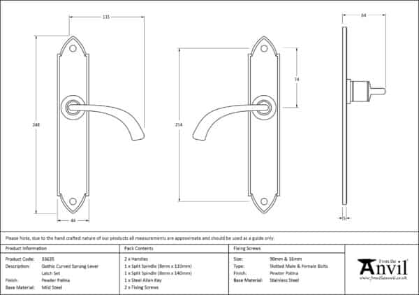 Pewter Gothic Curved Sprung Lever Latch Set 2