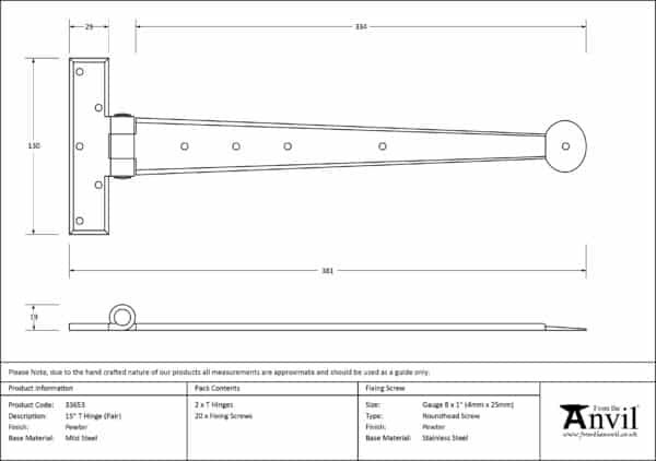 Pewter 15" Penny End T Hinge (pair) 3