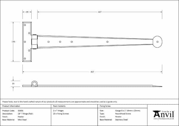 Pewter 18" Penny End T Hinge (pair) 3