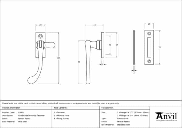 Pewter Handmade Peardrop Fastener 3